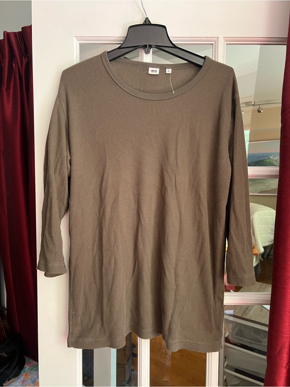 UNIQLO Waffle Knit Long Sleeve Top — Olive